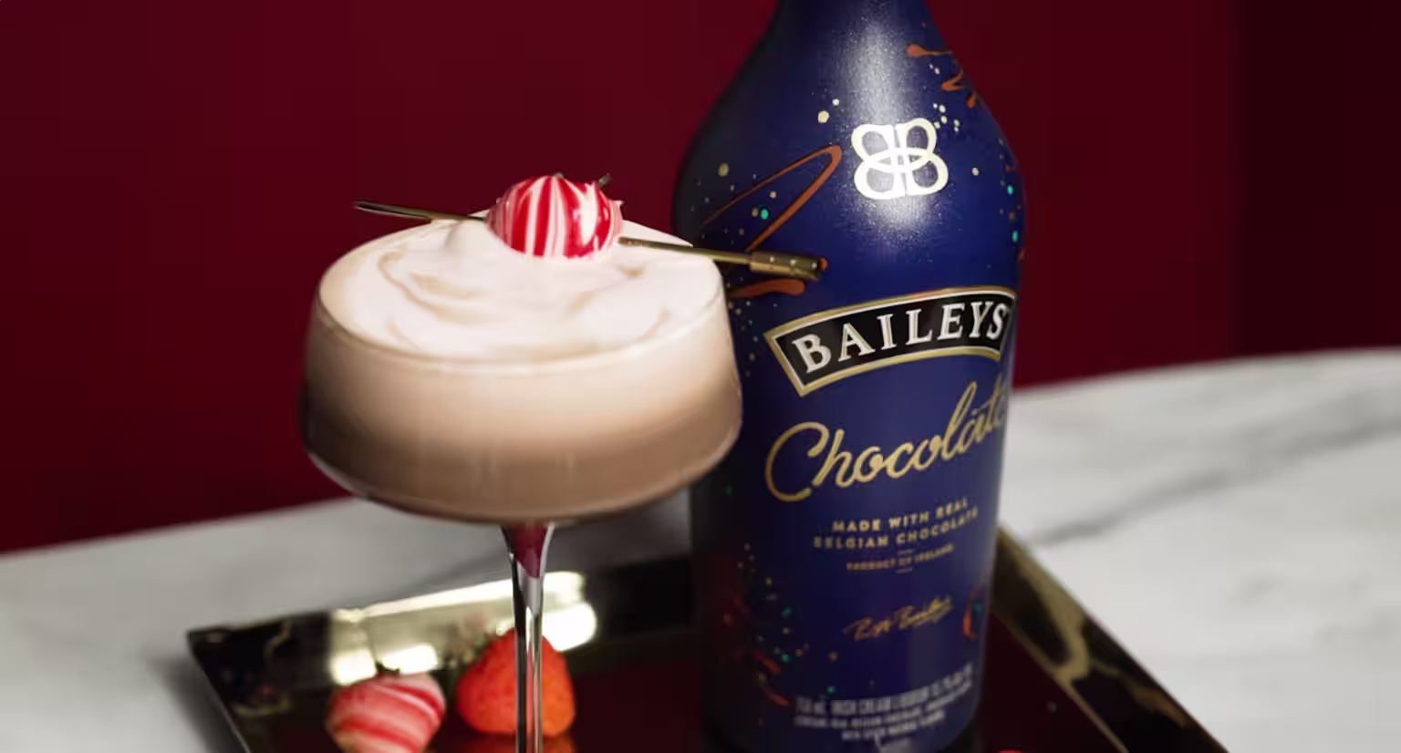 Baileys Strawberry Swirl Martini with Bottle