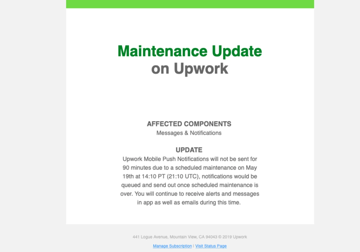 down for maintenance email