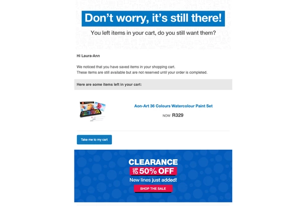 takealot abandoned cart email