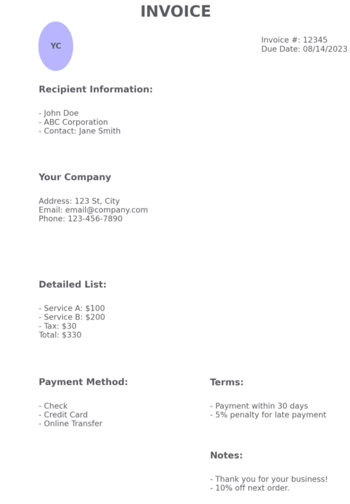 Example of an invoice 1