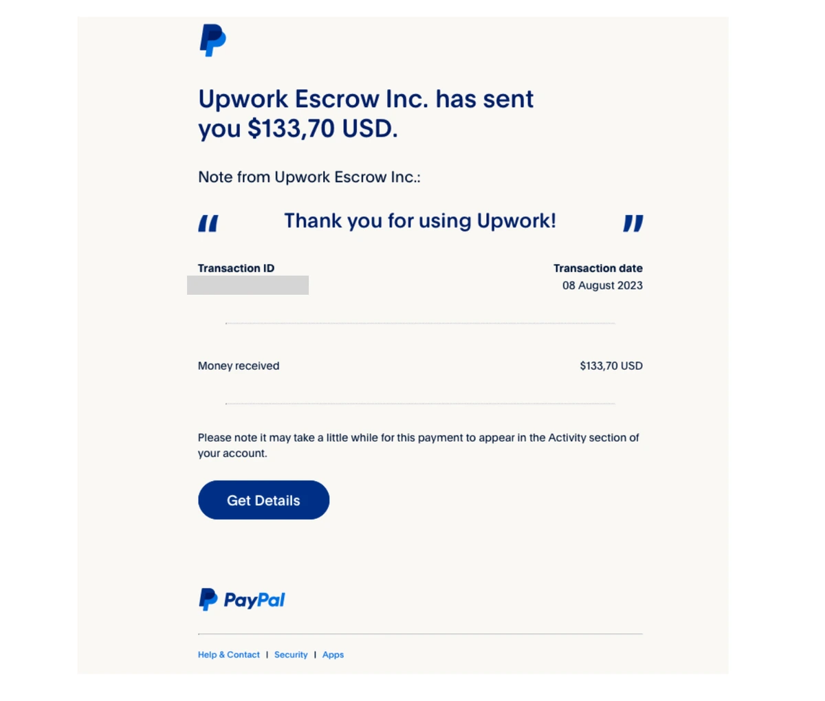 payment confirmation email