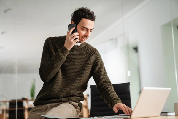 young man using mime email