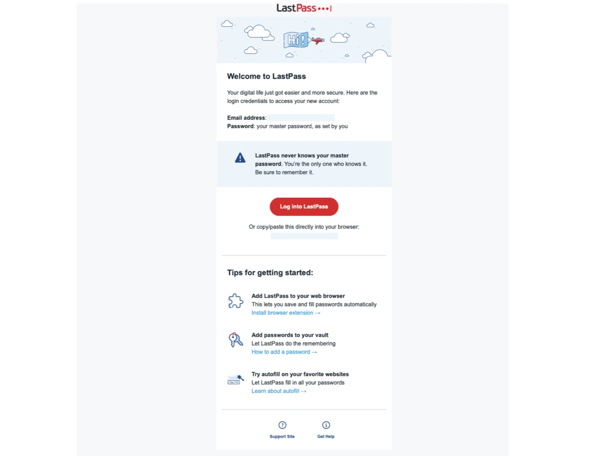 lastpass welcome email