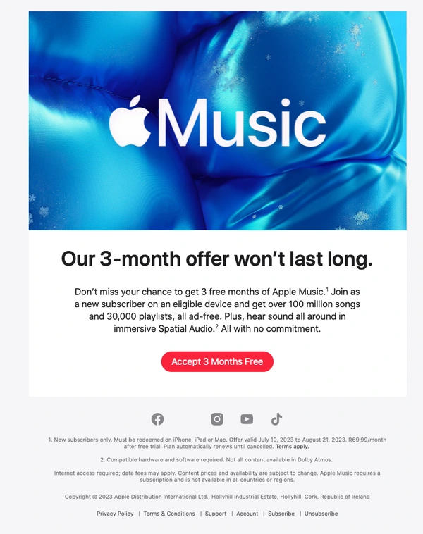apple music e-blast email