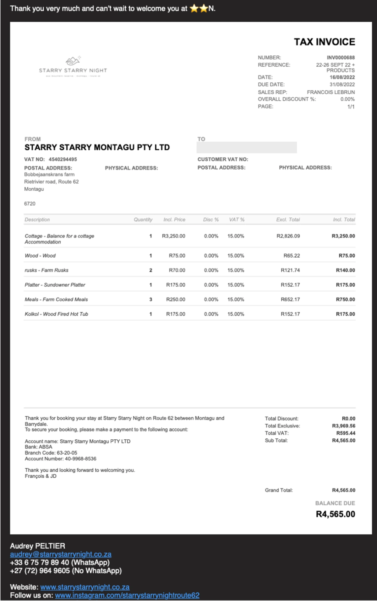 comprehensive email invoice example