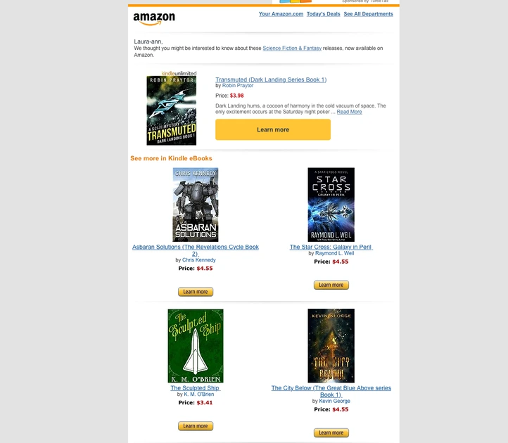 product recommendation reengagement email from amazon books