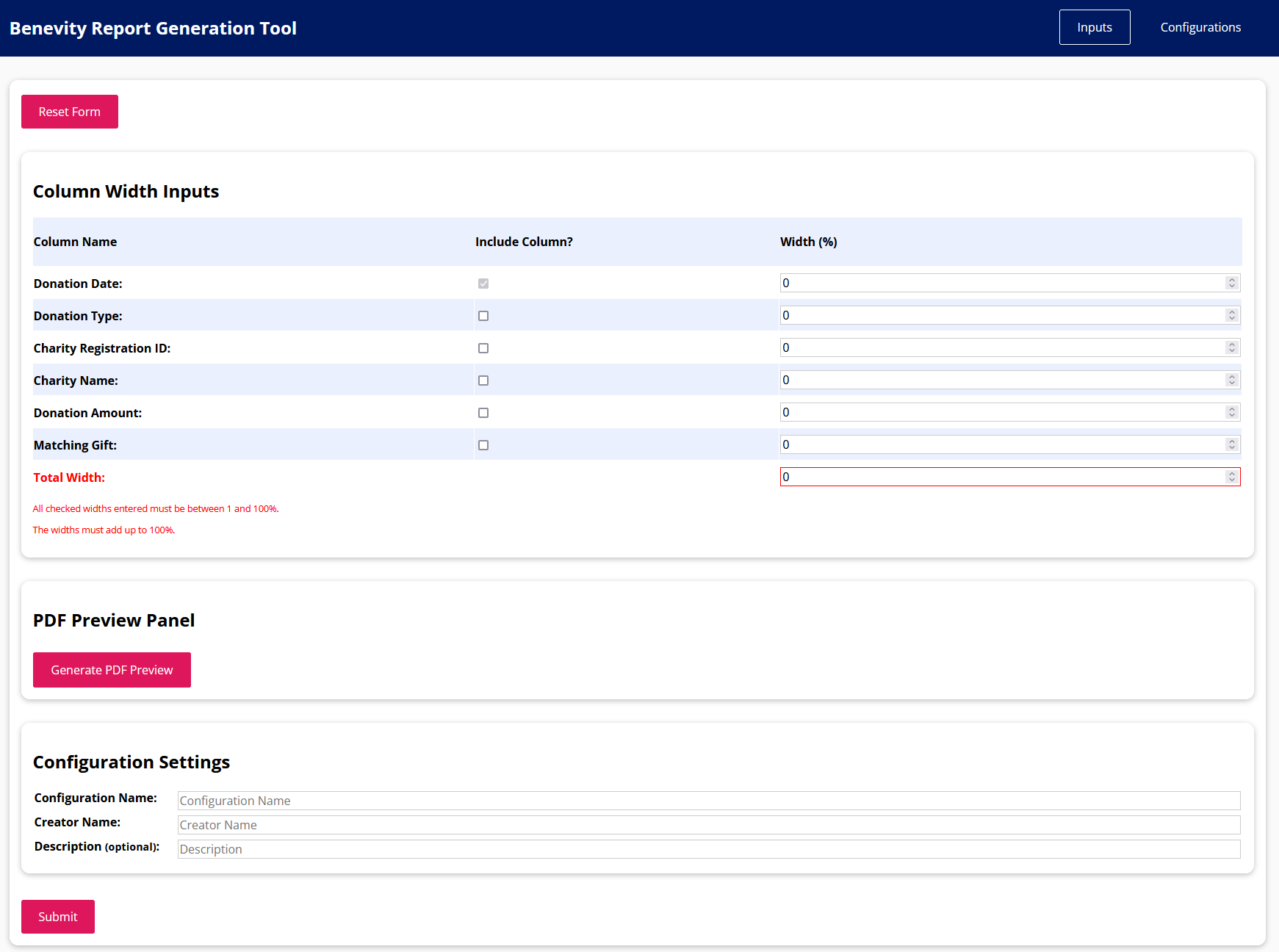 Benevity PDF Generator - ColumnWidthsPreview Component