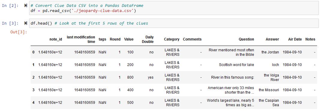 Jeopardy! Clue Clustering - Convert Dataset CSV to DataFrame