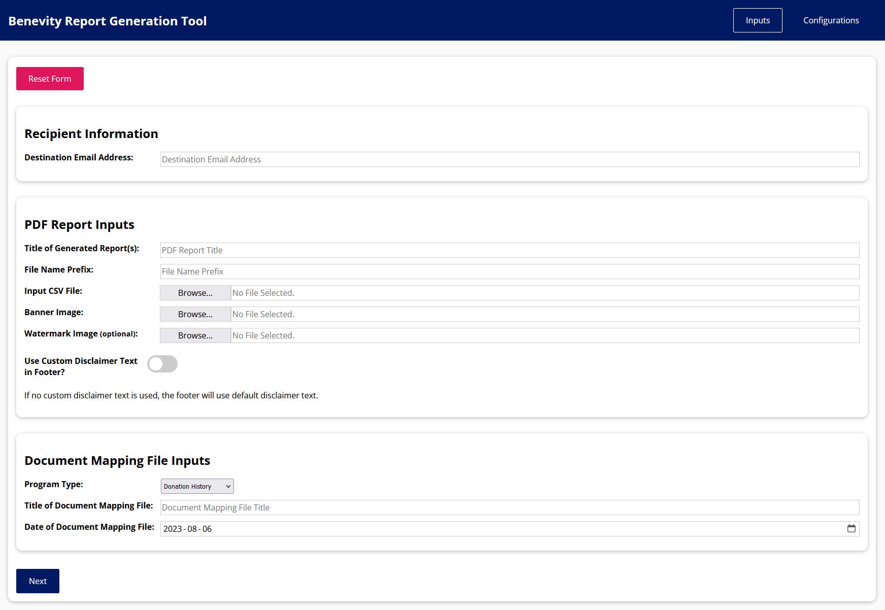 Benevity PDF Generator - ReportAndMapperInputs Component