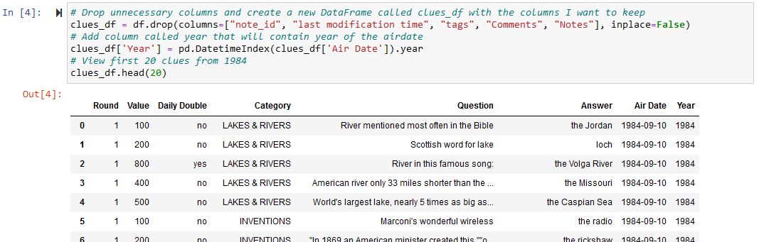 Jeopardy! Clue Clustering - Columns Dropped