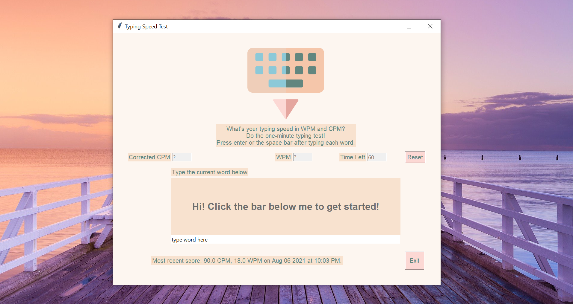 Typing Speed Test Initial Screen