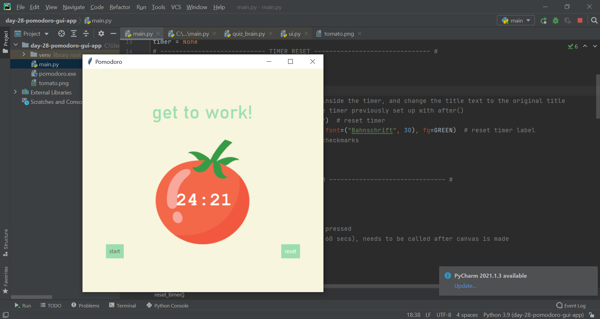 Pomodoro Timer Work Screen 1