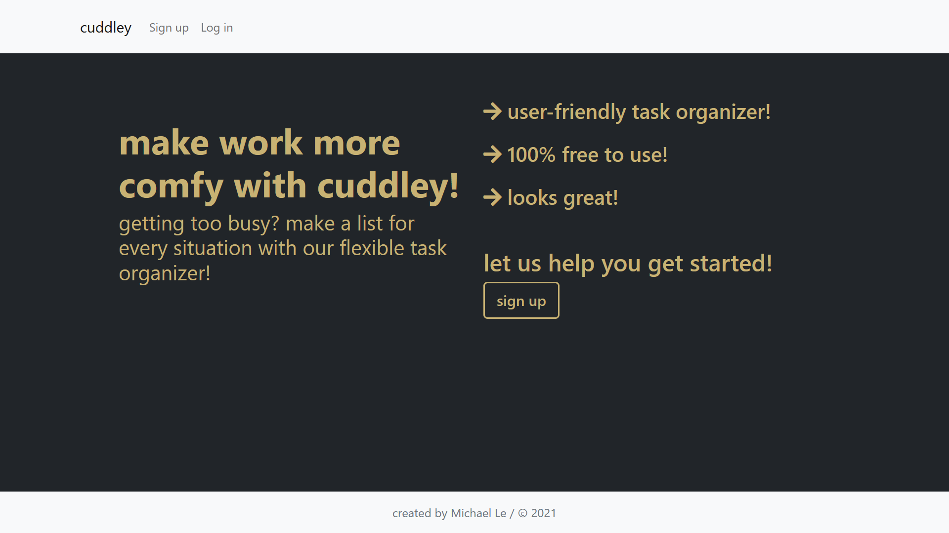 Cuddley Home Page - User not logged in