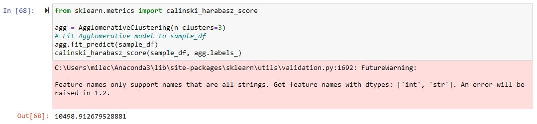 Jeopardy! Clues Clustering - Agglomerative Clustering Calinski-Harabasz Score