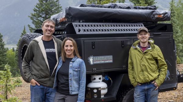 Kass and Beth Kremer, and Daryl Magner, co-founders of Sasquatch Campers.  Photo by Scott DW Smith, @Imagesmithphoto