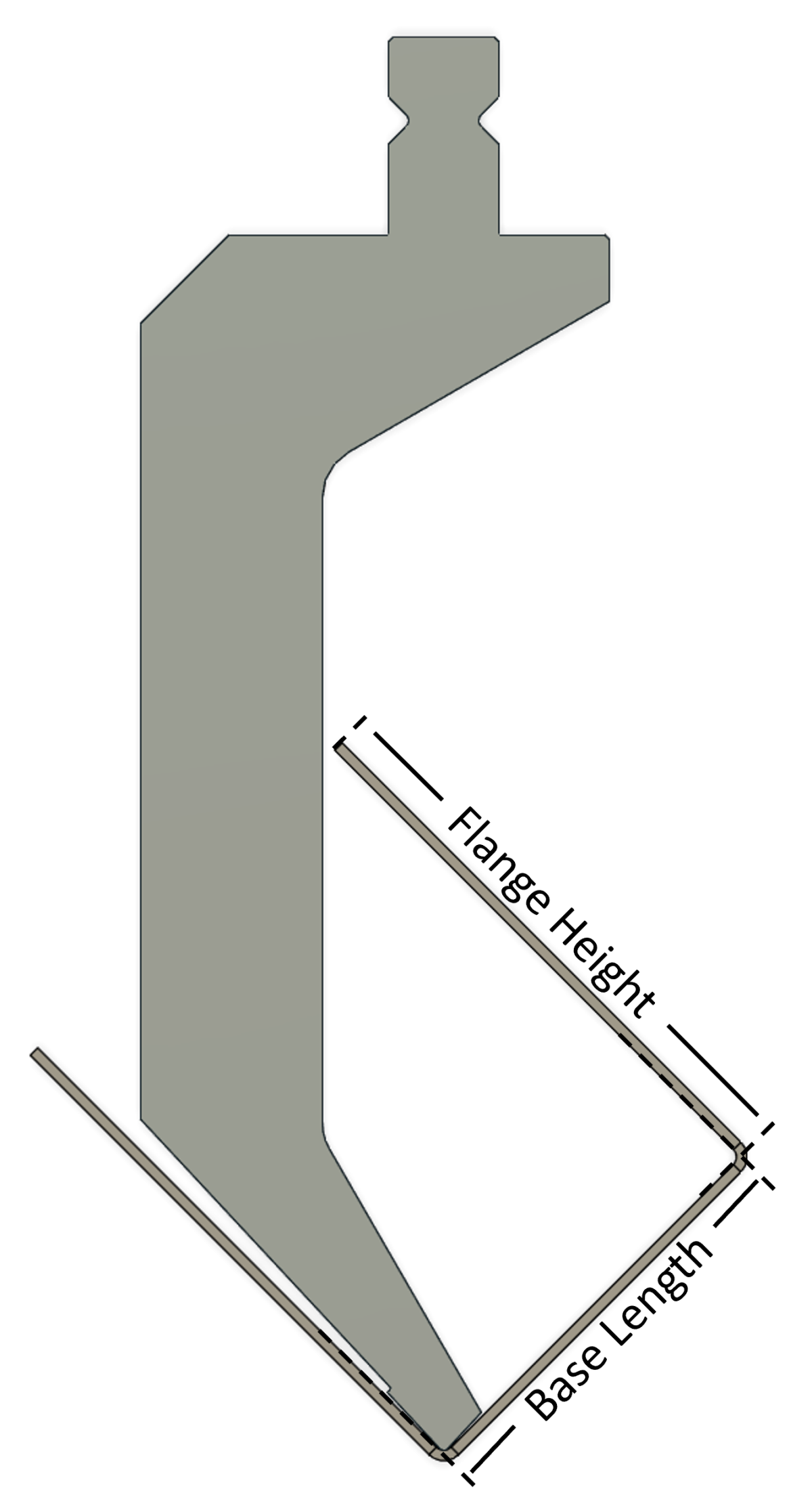 The maximum flange height on a sheet metal part depends on the base length and the punch profile.