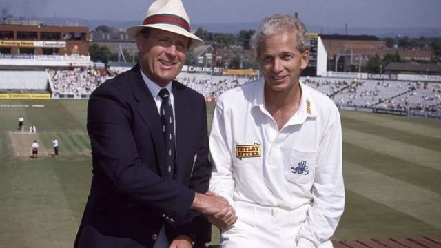 England's Golden Boy with Sir Geoffrey Boycott after achieving the highest run-scorer in Tests. Image credit: Wisden.