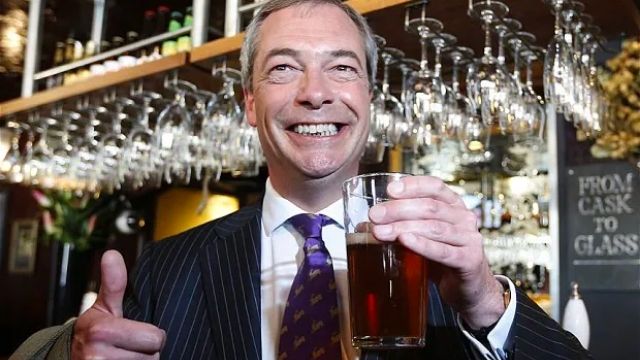 Part of Nigel's aesthetic is a pint of lager! Image credit: The Telegraph.