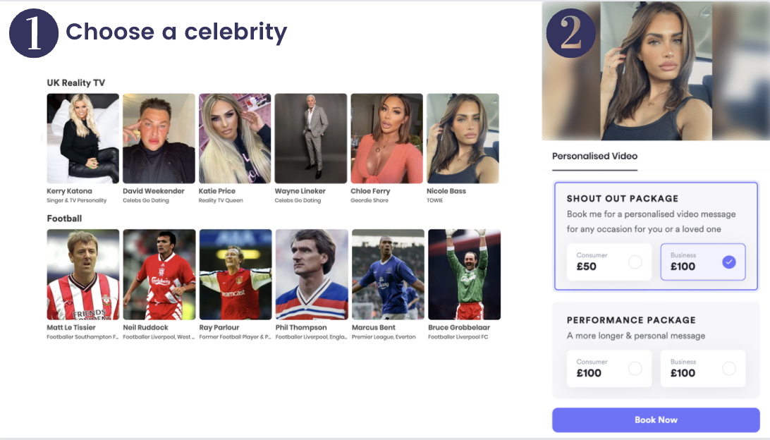 Choose a celebrity and select 'business' shout-out.