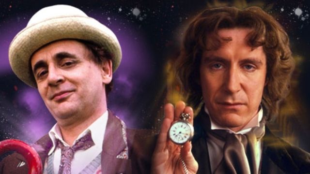 McCoy passes the torch to Paul McGann, the eighth Doctor. Image credit: Doctor Who TV.
