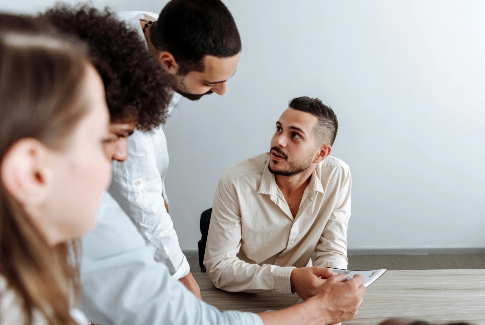 team meeting in a room