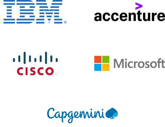 A group of logos including IBM, Accenture, Cisco Systems, Microsoft Corporation, Capgemini