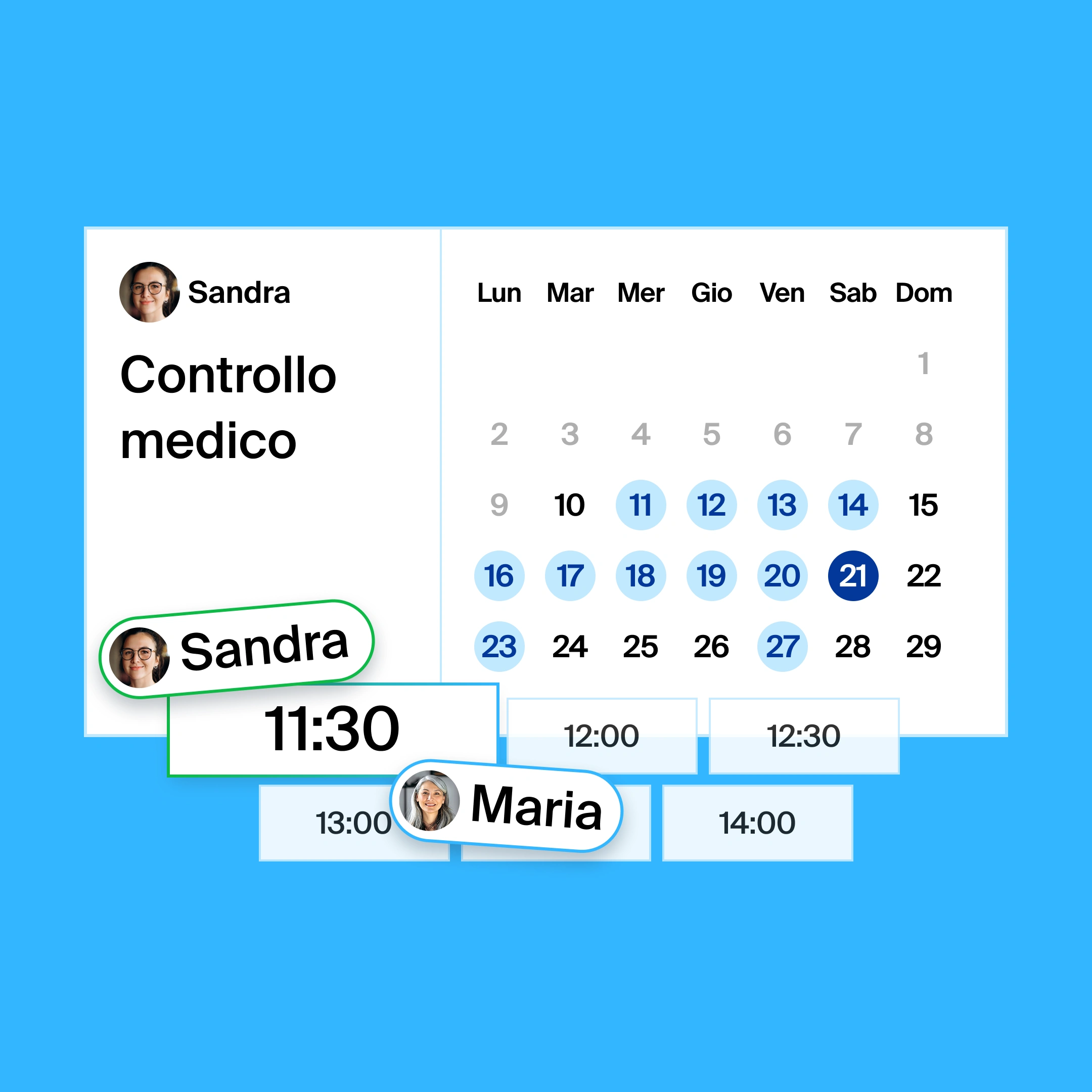 a booking page for a patient check-up, where the organizer and participant found 11:30am as the common meeting time