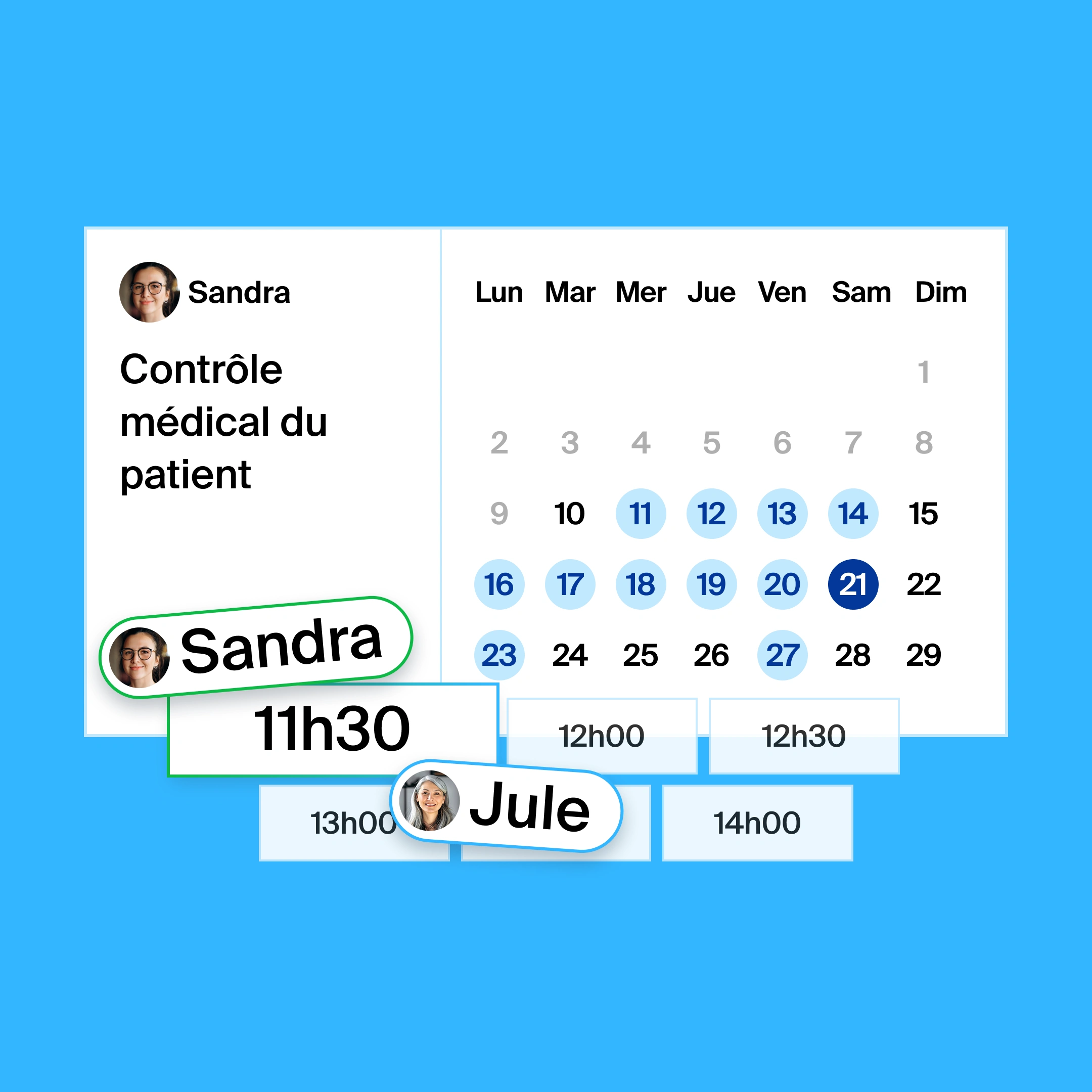 a booking page for a patient check-up, where the organizer and participant found 11:30am as the common meeting time