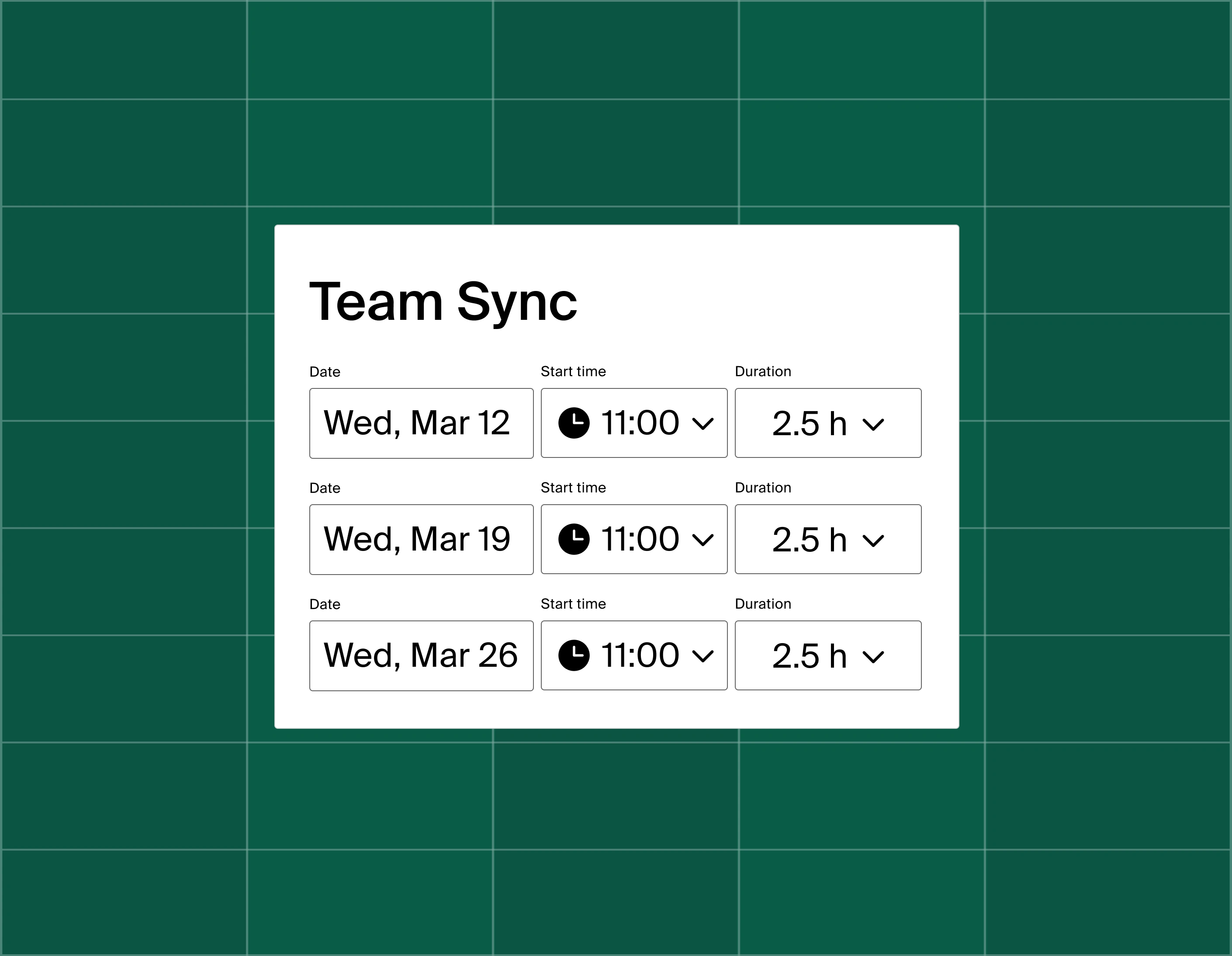 A graphic showing a list of three meeting time options for a team sync