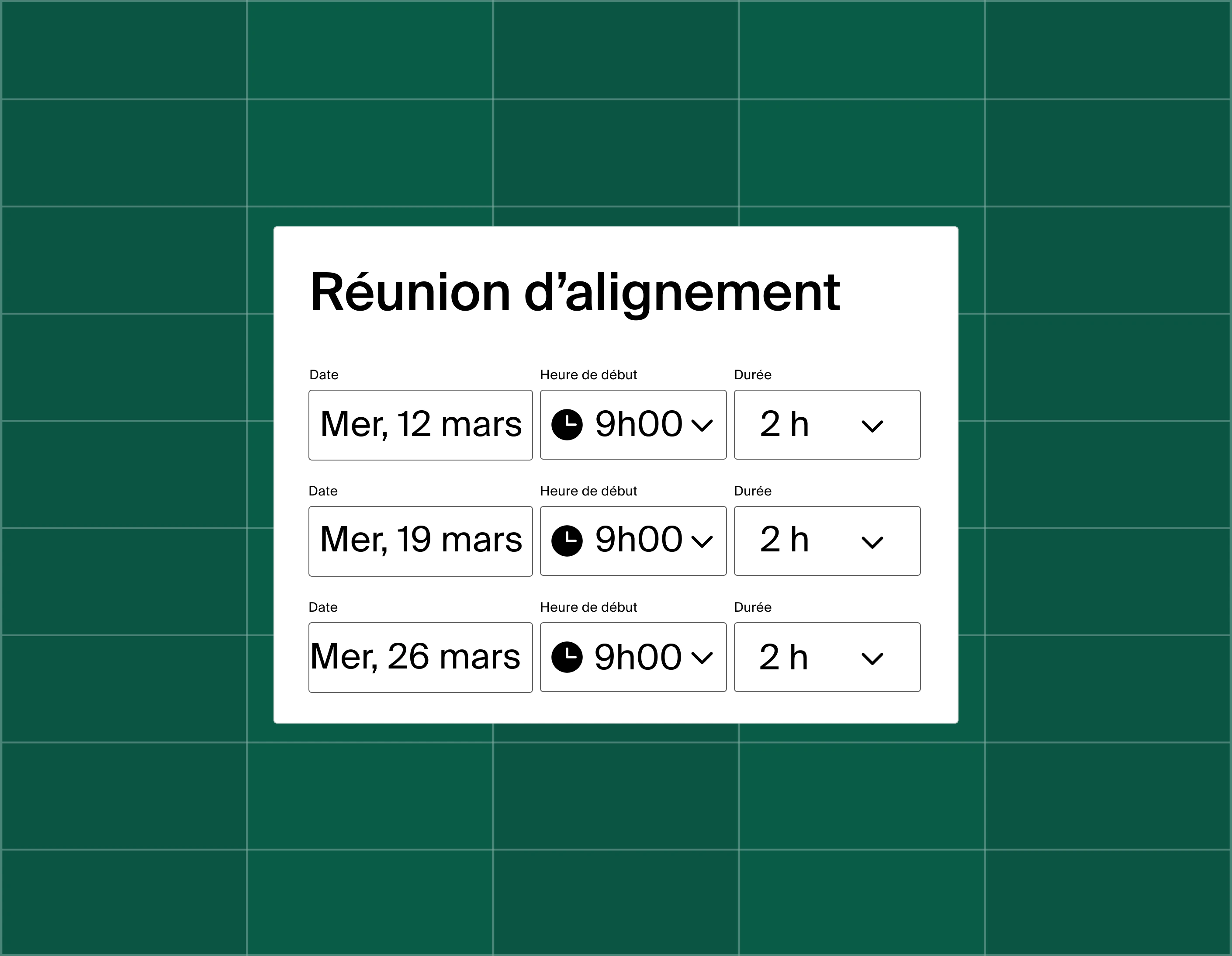 A graphic showing a list of three meeting time options for a team sync