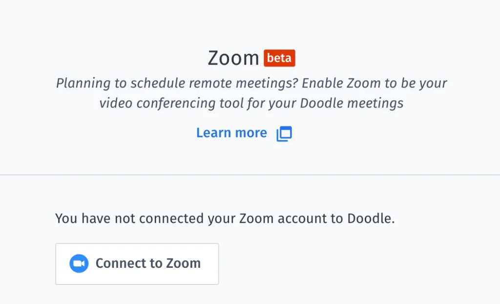 Screenshot of Doodle Zoom Integration in Doodle dashboard