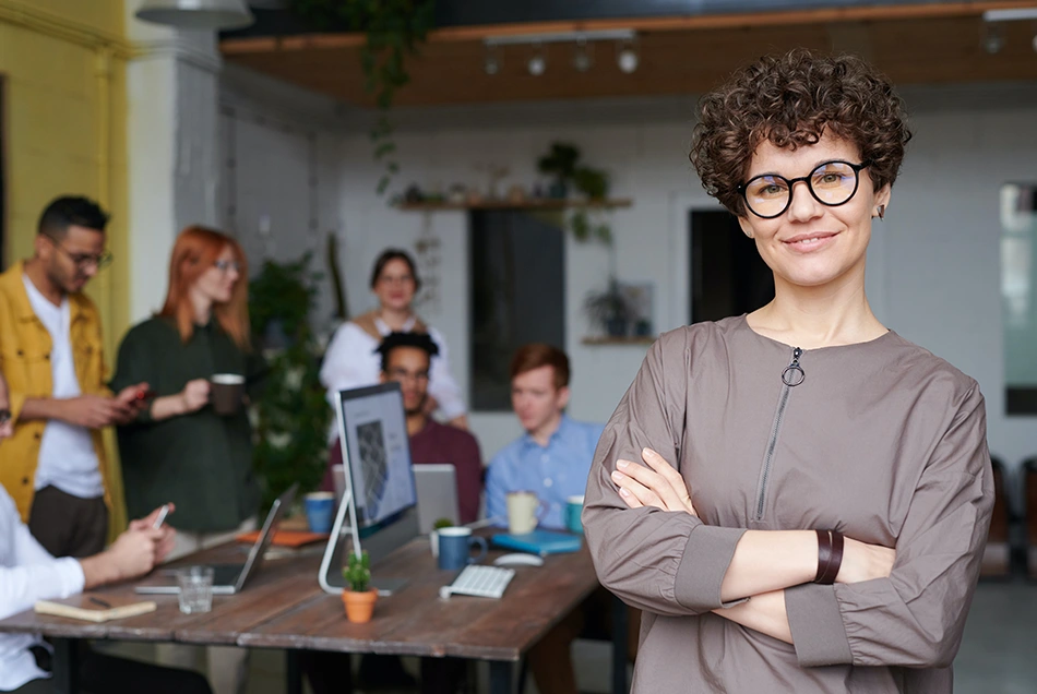 Woman with team