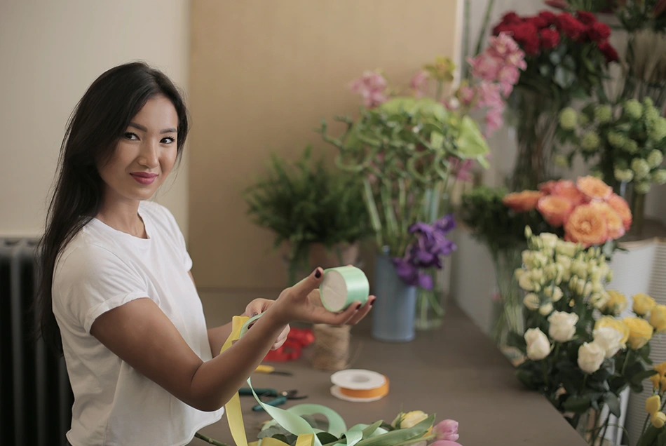 Florist with ribbon