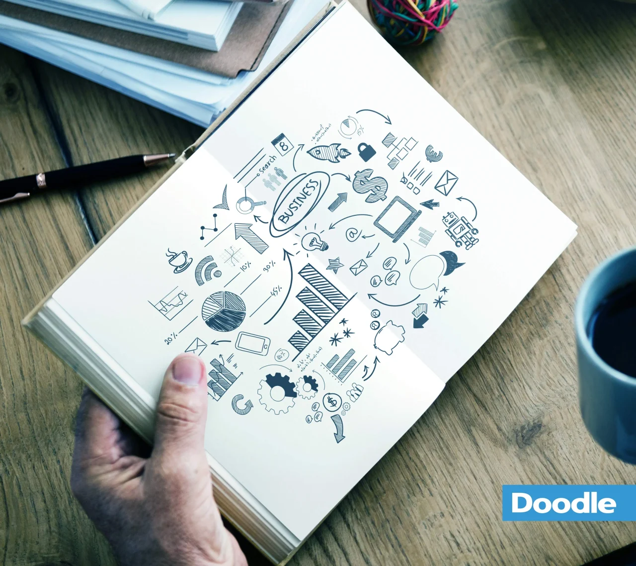 A notebook with creative doodles