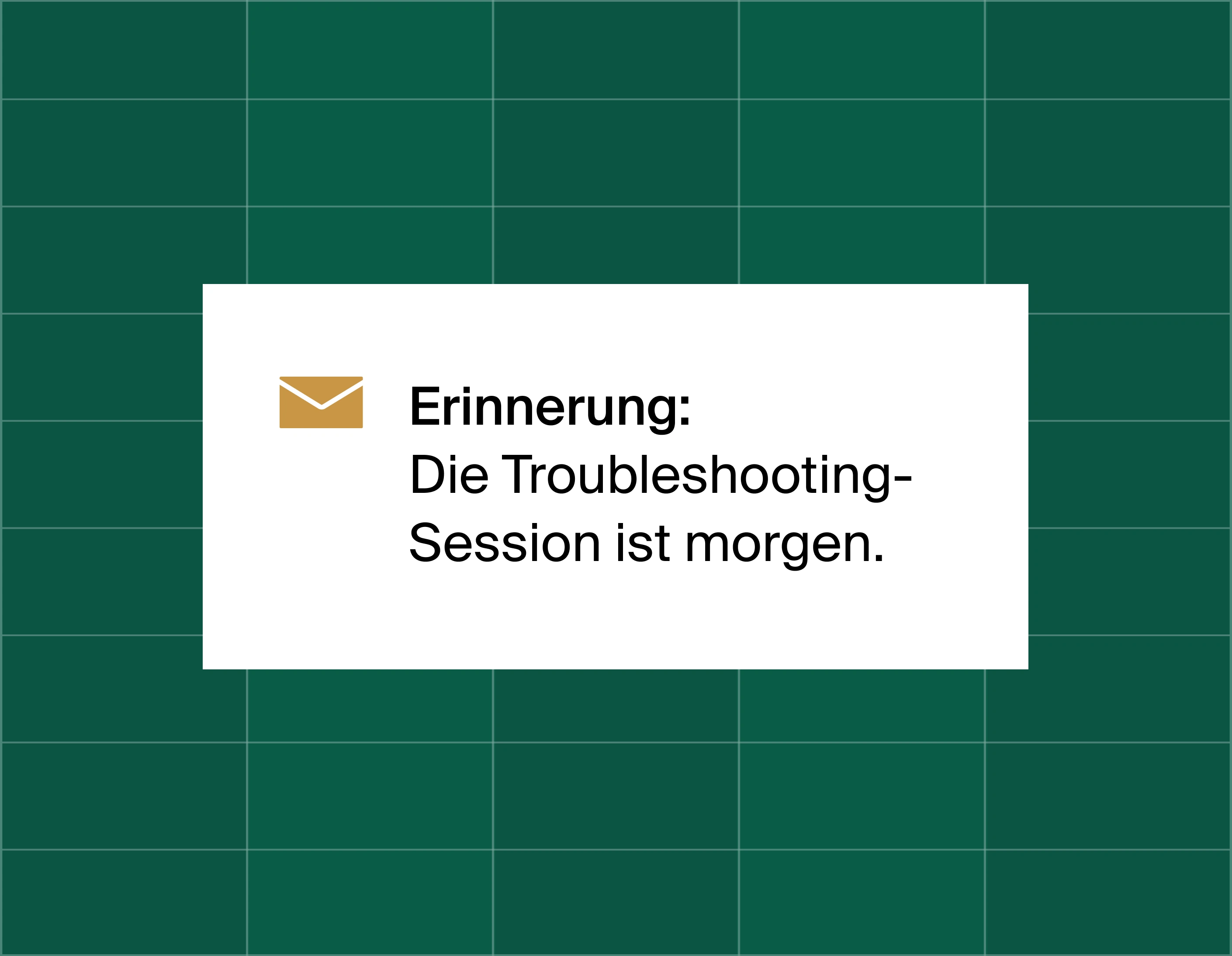 A graphic on an email reminder popup saying Reminder: Troubleshooting session is tomorrow