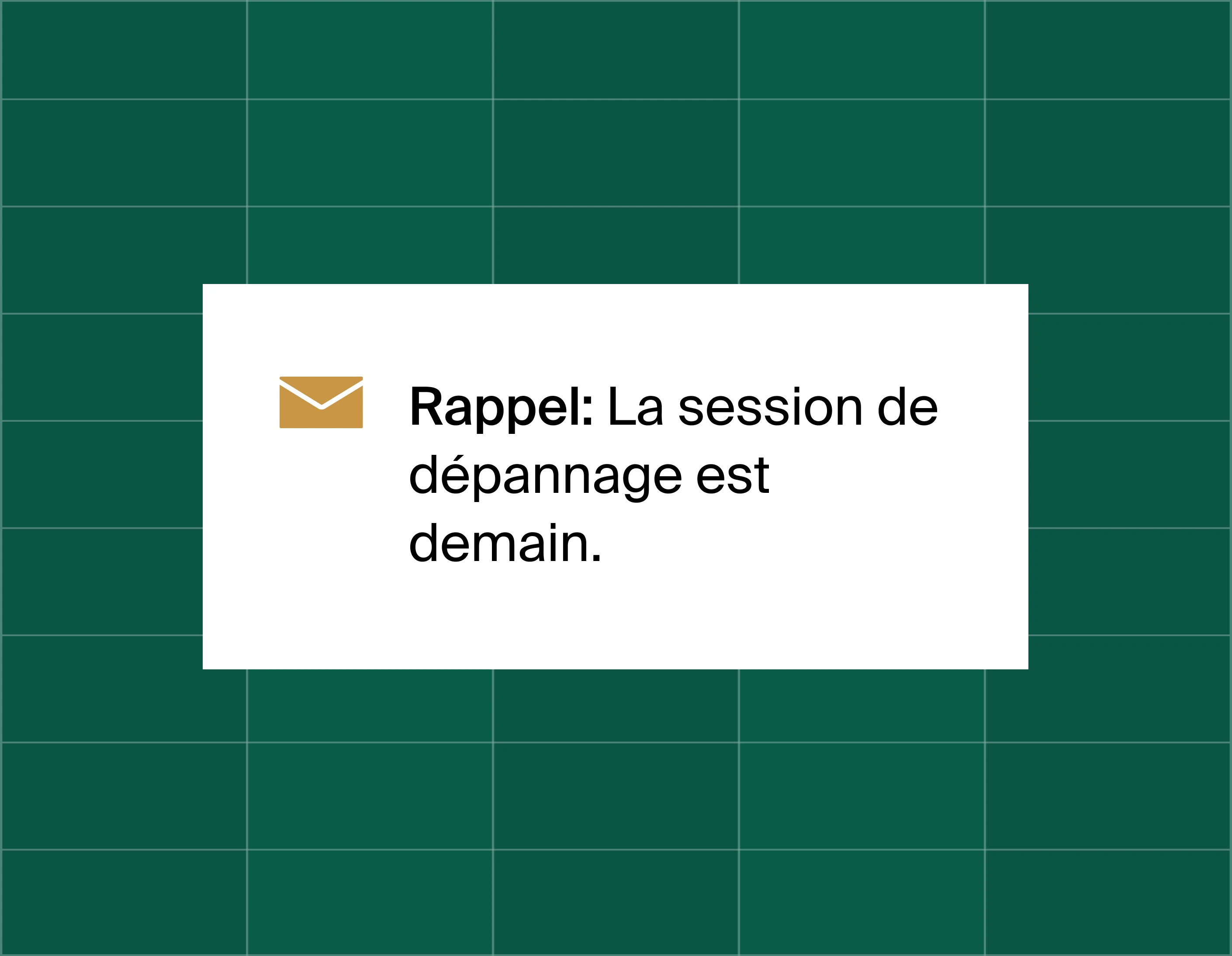 A graphic on an email reminder popup saying Reminder: Troubleshooting session is tomorrow