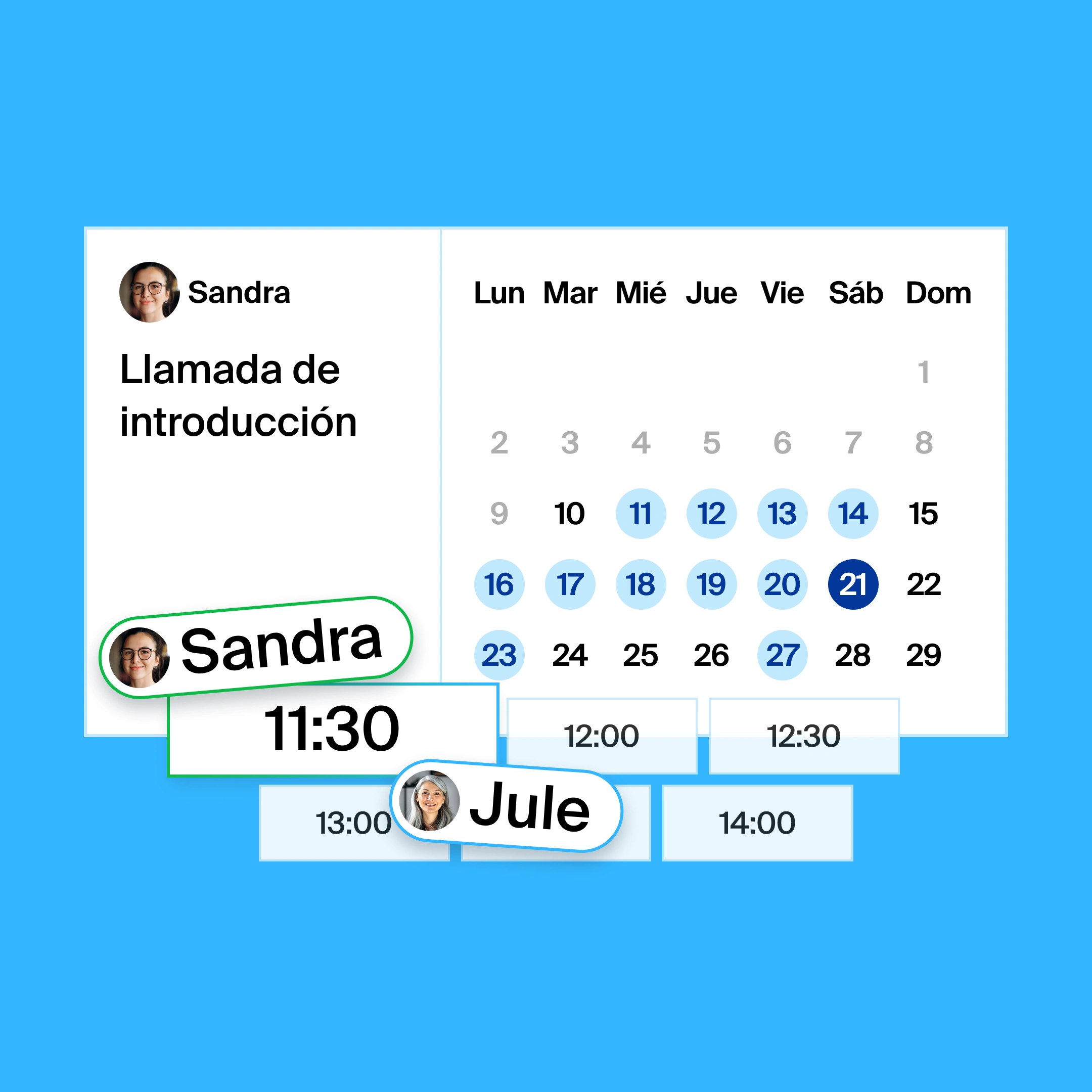 a booking page for an intro call, where the organizer and participant found 11:30am as the common meeting time