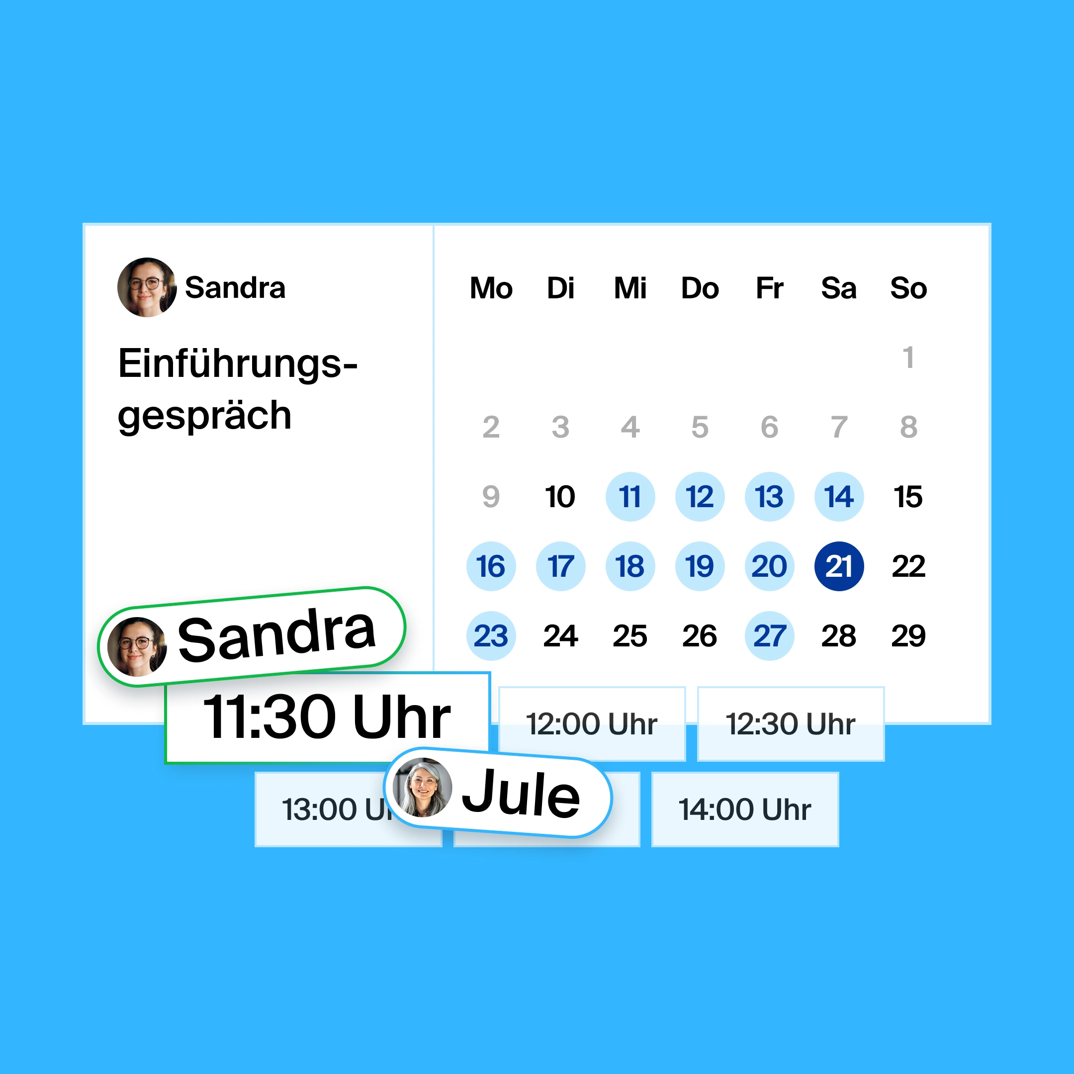 a booking page for an intro call, where the organizer and participant found 11:30am as the common meeting time