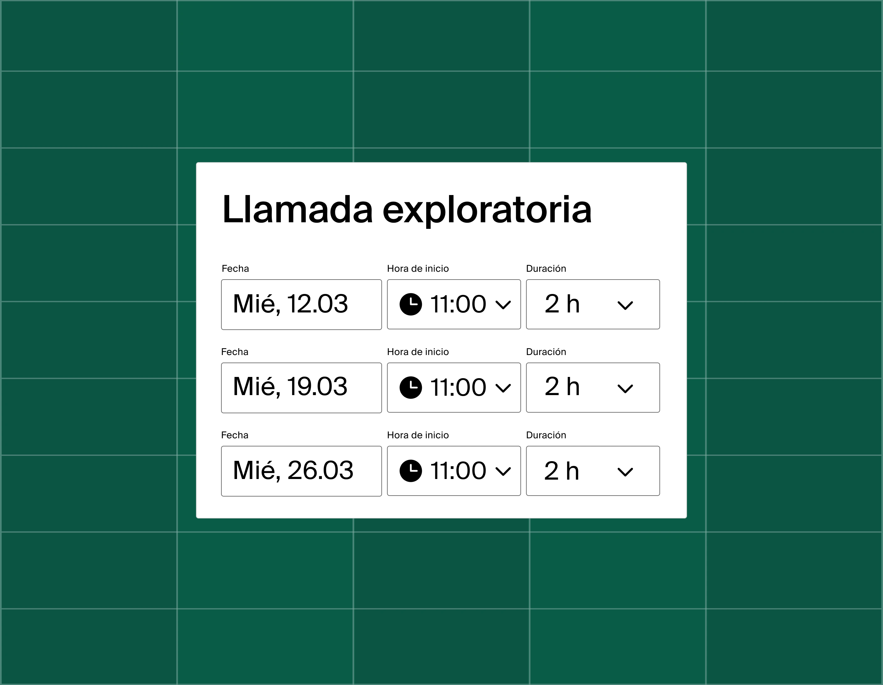 A graphic showing a list of three meeting time options for a discovery call