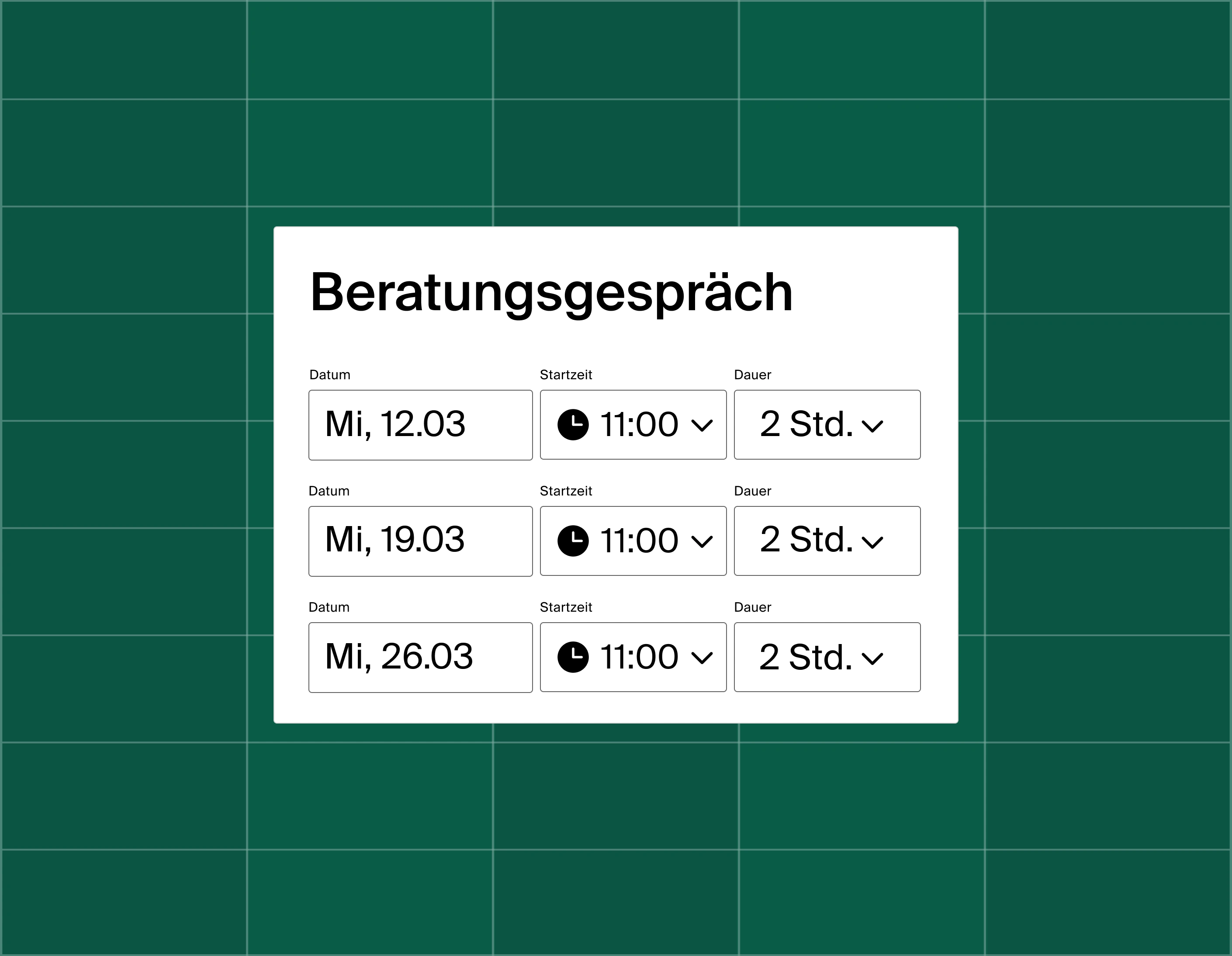 A graphic showing a list of three meeting time options for a discovery call