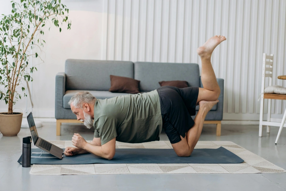 old man indoor sports and yoga