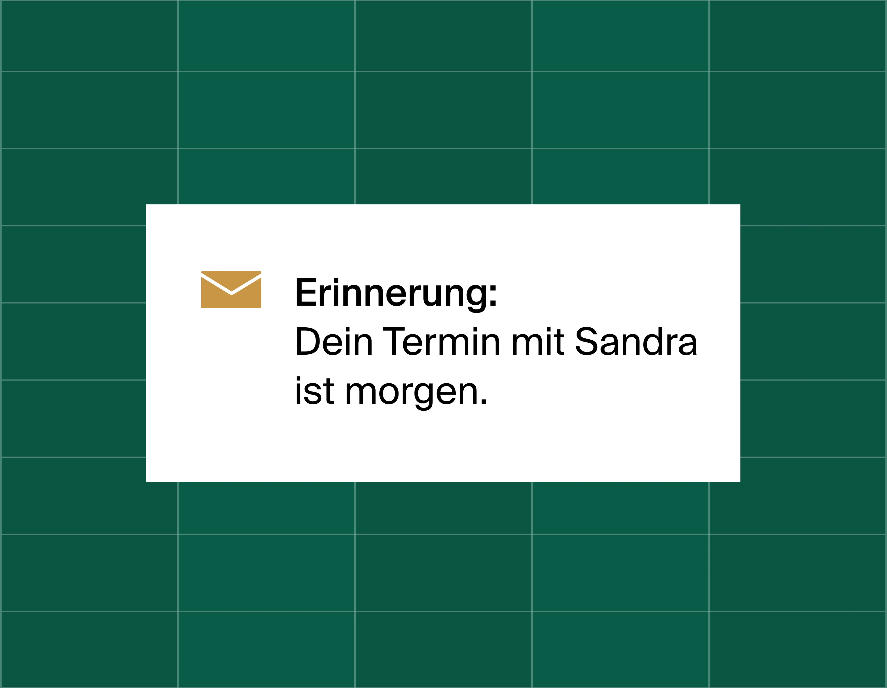 A graphic on an email reminder popup saying reminder: your appointment with Sandra is tomorrow.