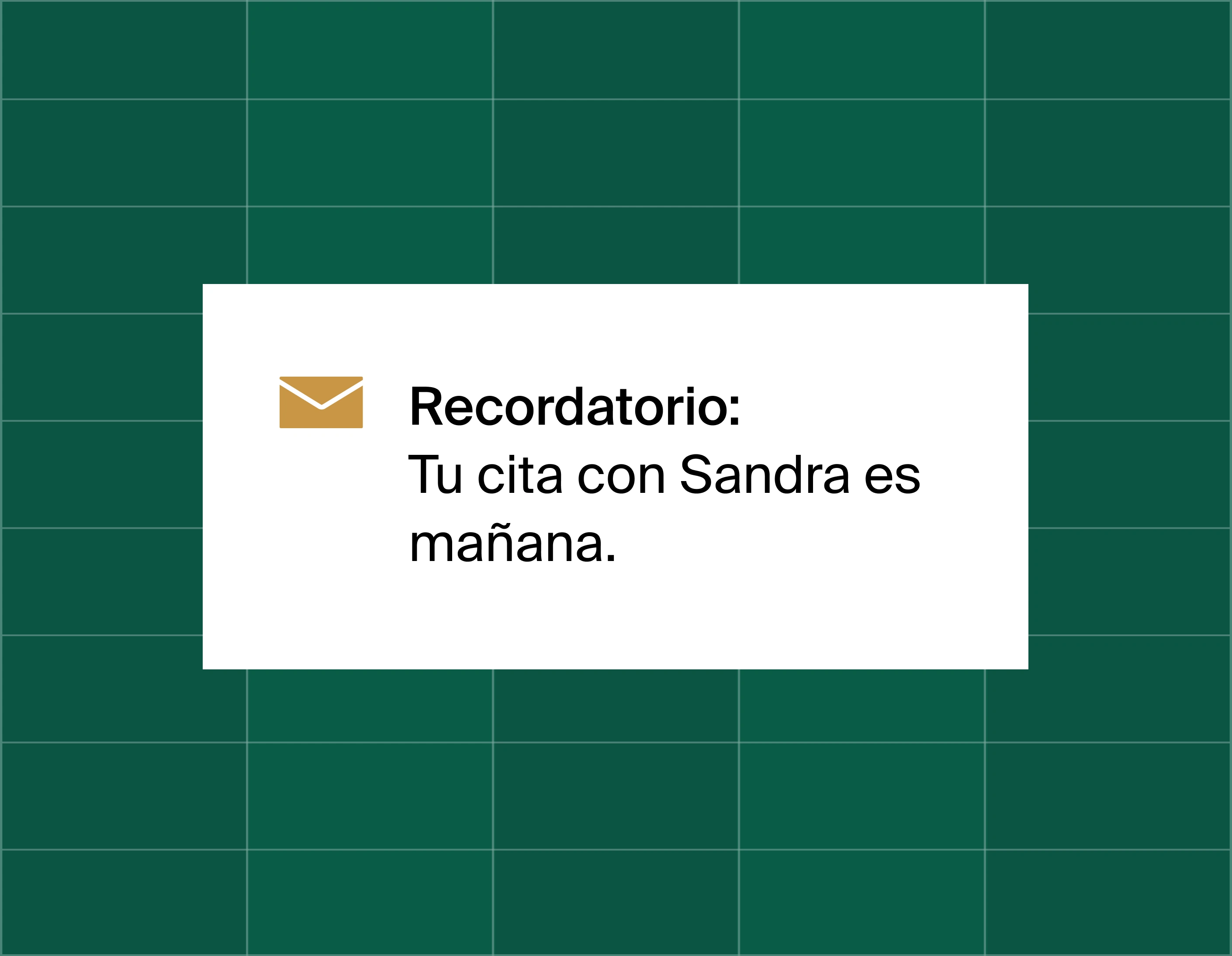 A graphic on an email reminder popup saying reminder: your appointment with Sandra is tomorrow.