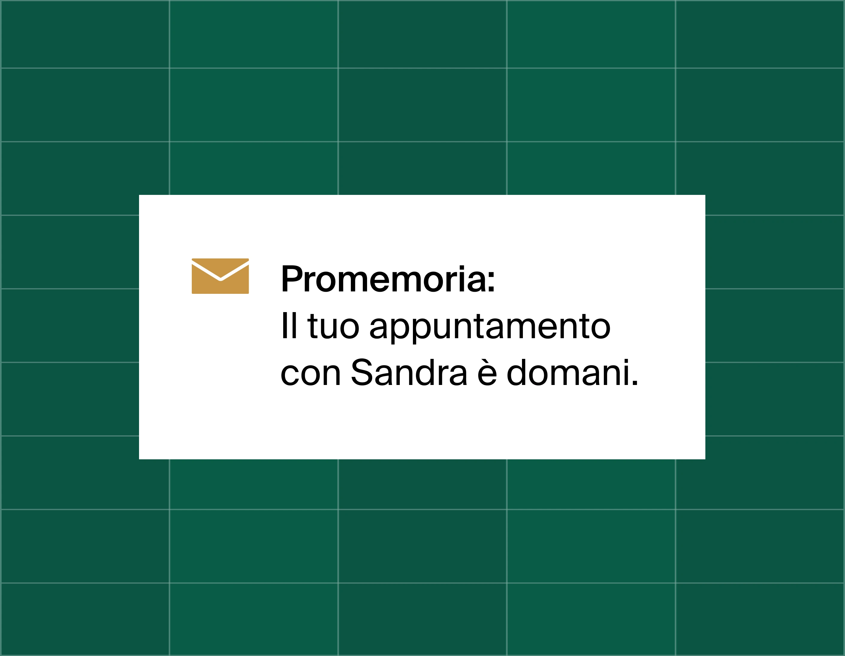 A graphic on an email reminder popup saying reminder: your appointment with Sandra is tomorrow.