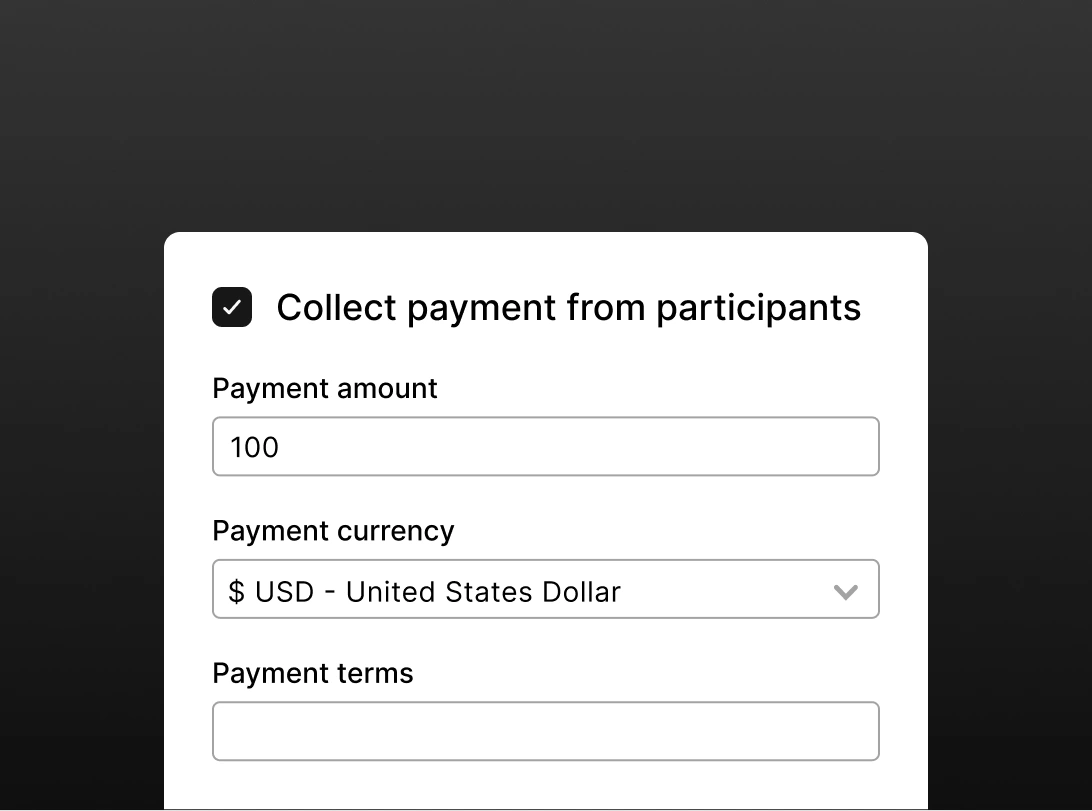 A payment set up visual when using Doodle and Stripe