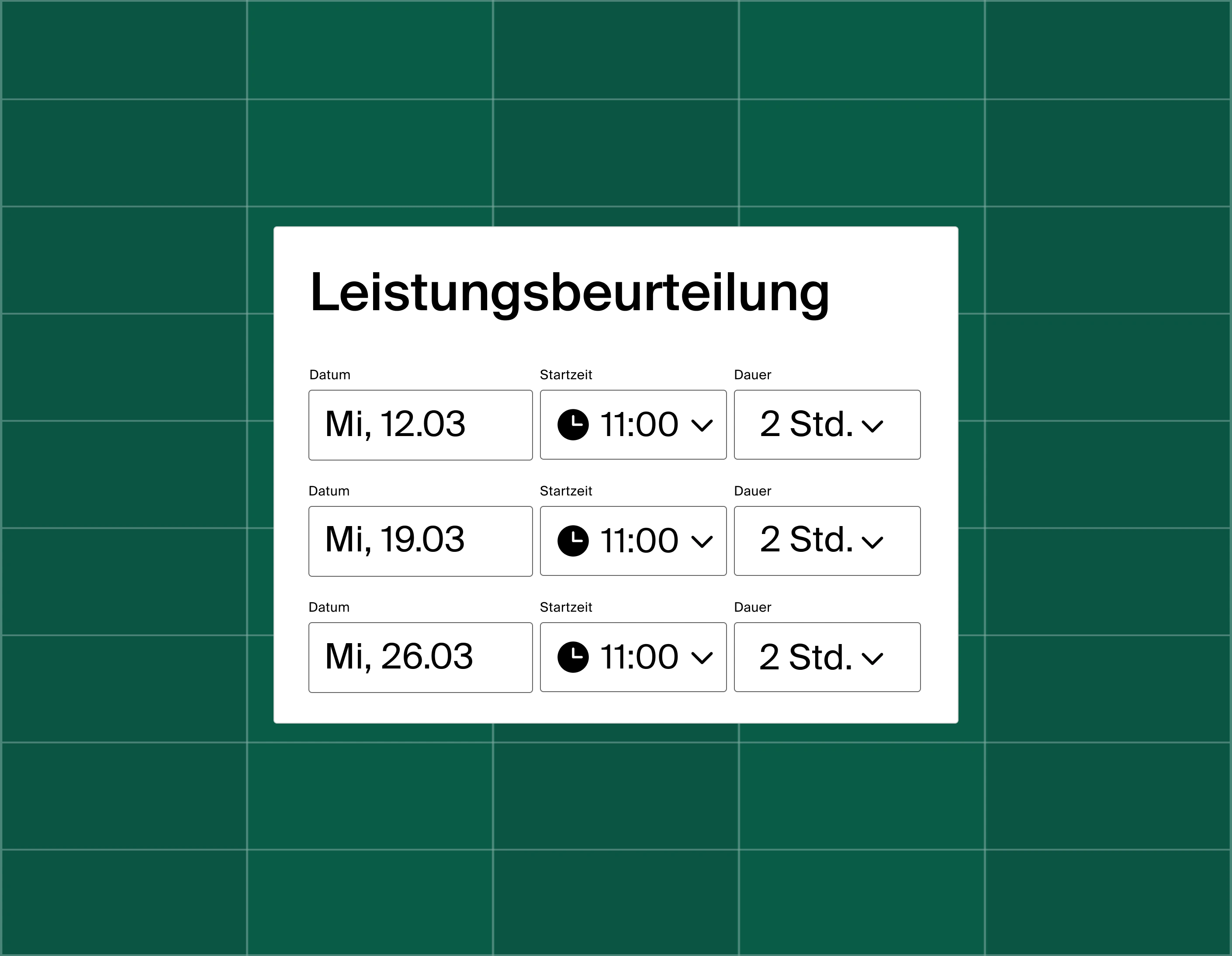 A graphic showing a list of three meeting time options for a performance review