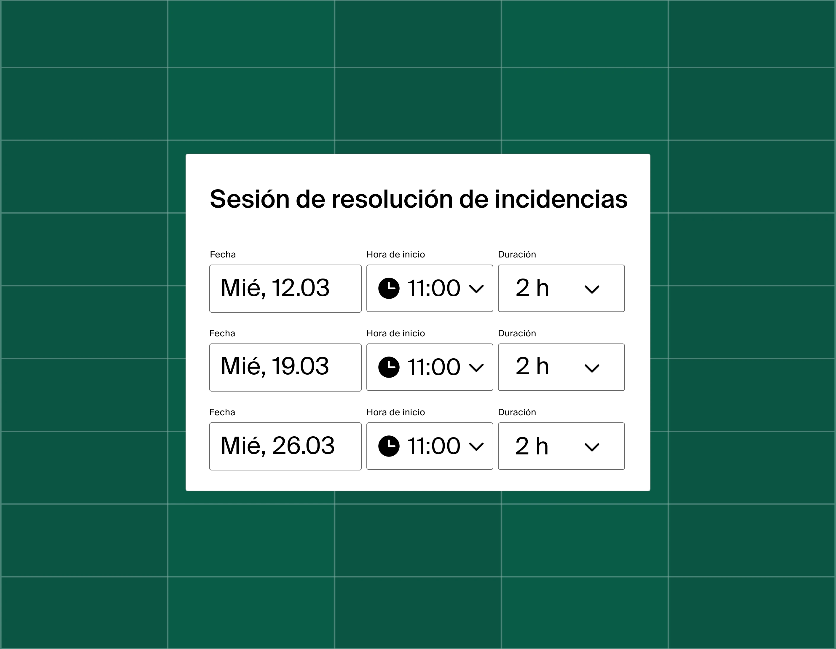 A graphic showing a list of three meeting time options for a troubleshooting session