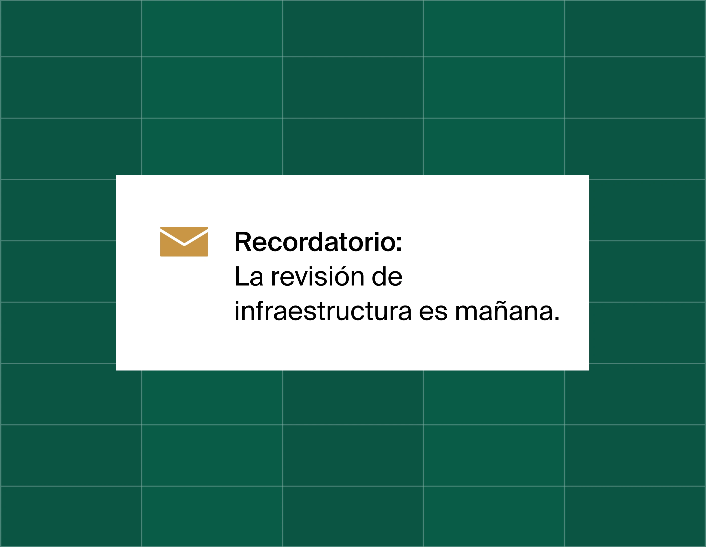 A graphic on an email reminder popup saying reminder: infrastructure review is tomorrow.