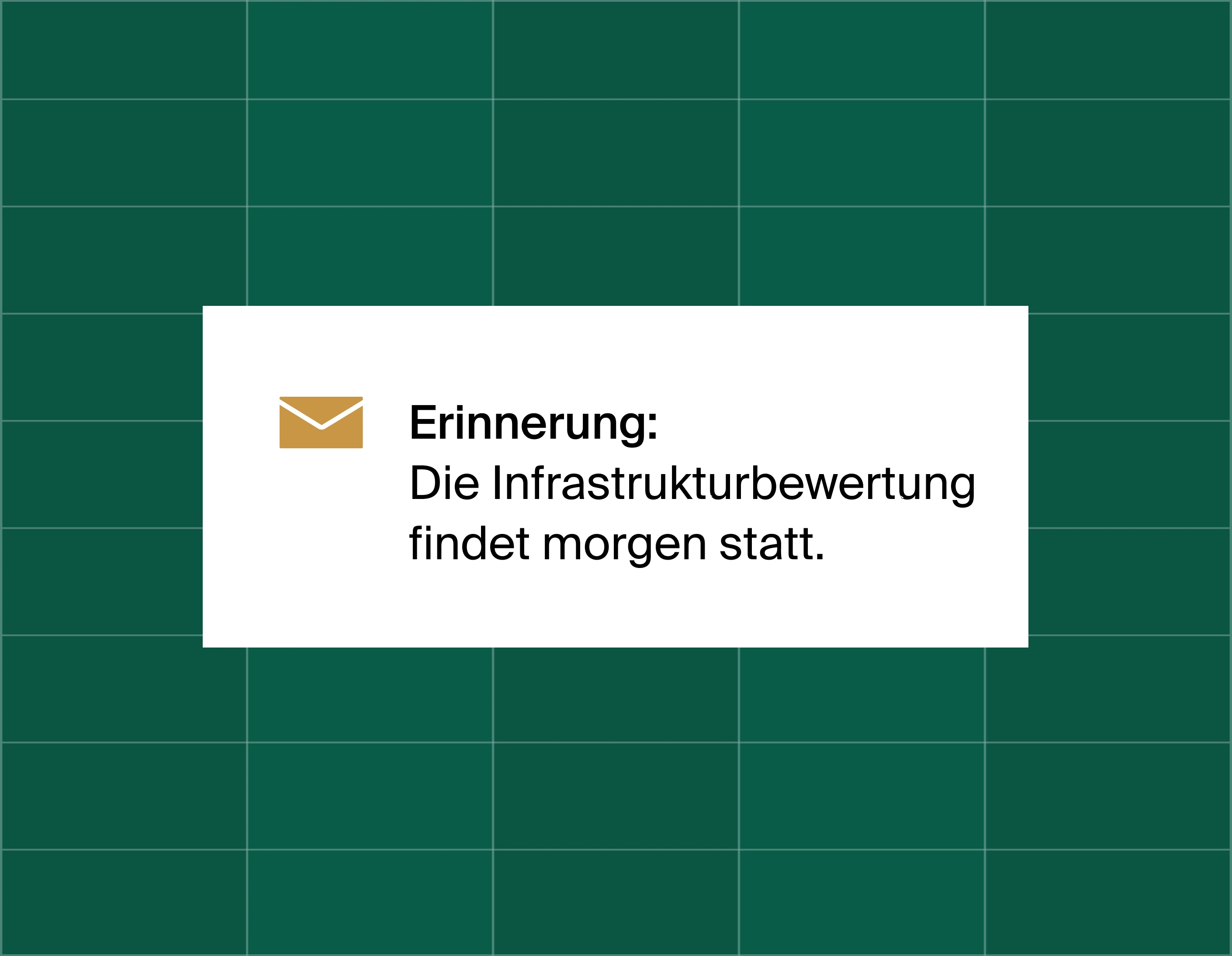 A graphic on an email reminder popup saying reminder: infrastructure review is tomorrow.