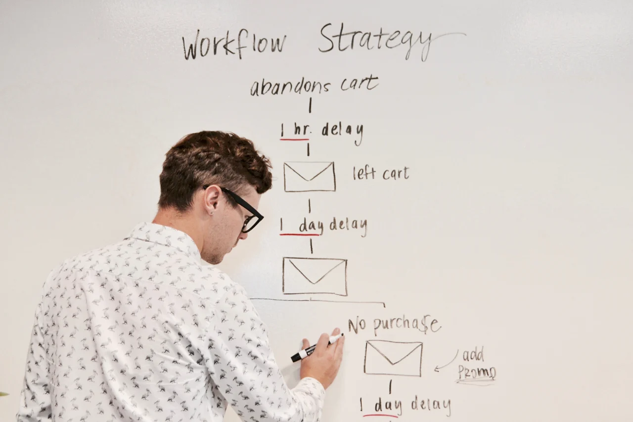 Man presenting a workflow strategy